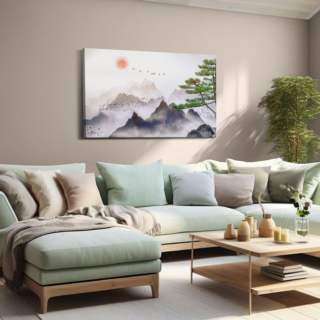 Canvas schilderij woonkamer Bergenlandschap Met Een Boom - Abstract