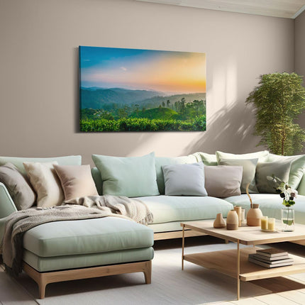 Canvas schilderij woonkamer Zonsondergang Op Een Thee Plantage 