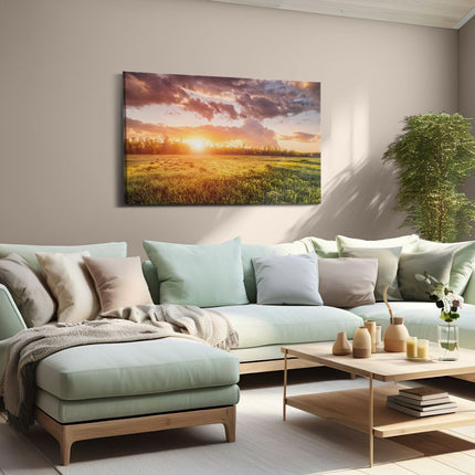 Canvas schilderij woonkamer Zonsopkomst In Het Veld