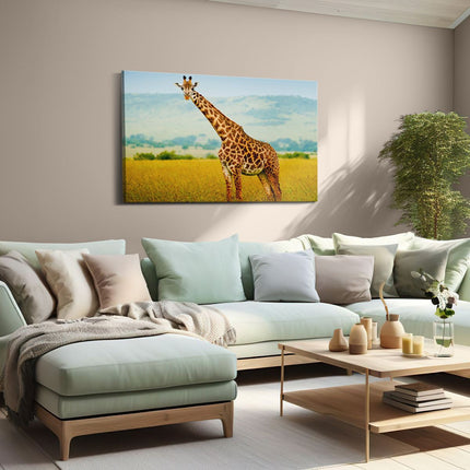 Canvas schilderij woonkamer Giraffe In Het Veld