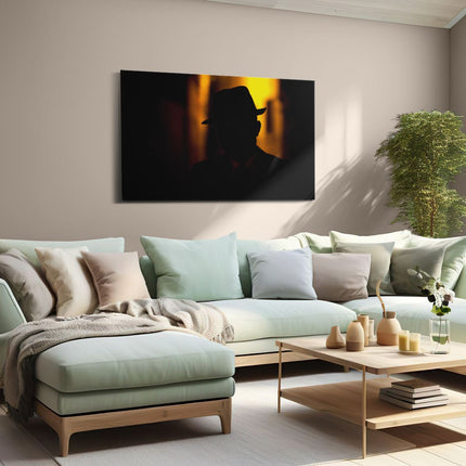 Canvas schilderij woonkamer Silhouet Van Een Man Met Een Hoed