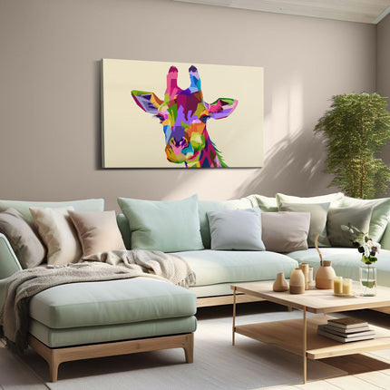 Canvas schilderij woonkamer Kleurrijke Giraffe - Abstract