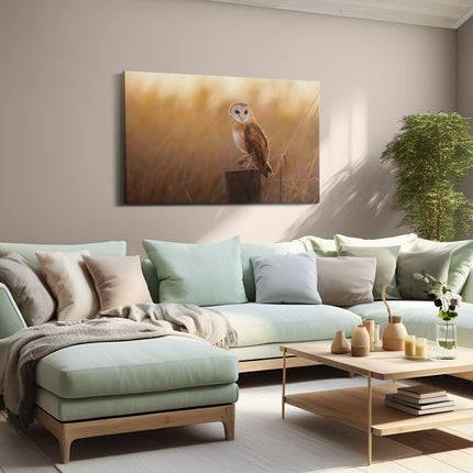 Canvas schilderij woonkamer Kerkuil Op Een Boomstronk