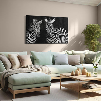 Canvas schilderij woonkamer Twee Zebra's - Zwart Wit