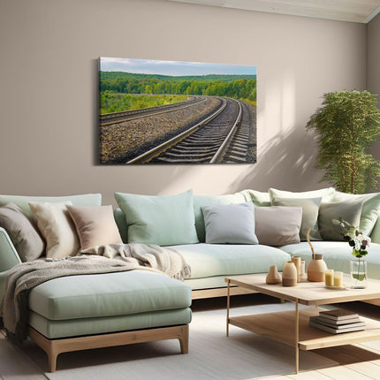 Canvas schilderij woonkamer Rails Spoorwegen In Een Bocht