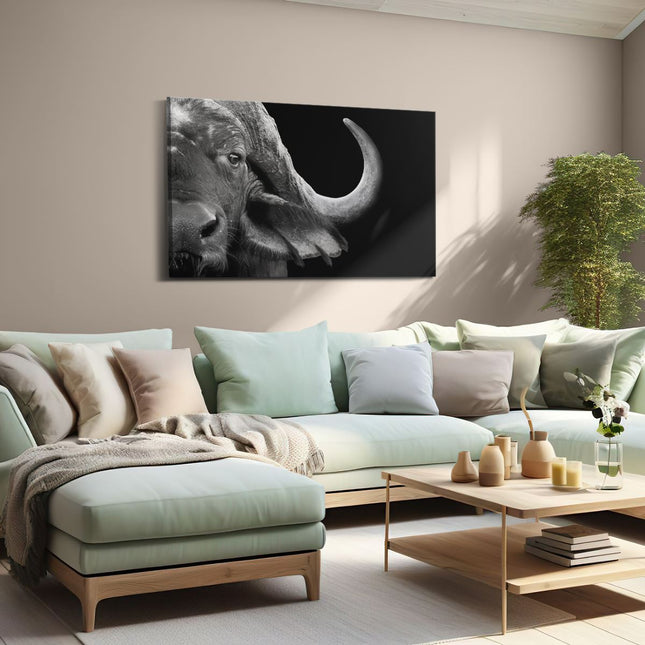 Canvas schilderij woonkamer Buffel - Buffelkop - Zwart Wit
