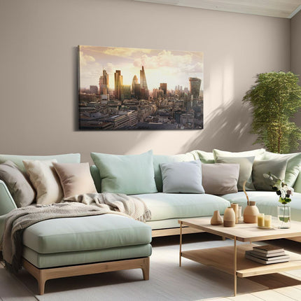 Canvas schilderij woonkamer Londen bij Zonsondergang in een Moderne Wijk