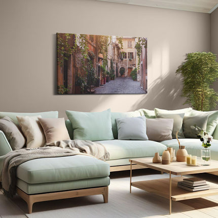 Canvas schilderij woonkamer Straatje in Rome met Groene Planten