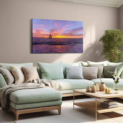 Canvas schilderij woonkamer Zeilboot Silhouet bij Zonsondergang