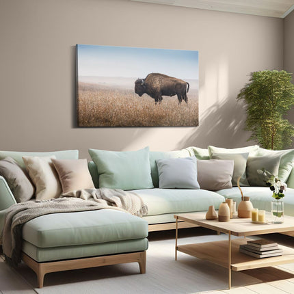 Canvas schilderij woonkamer Bizon in het Gras