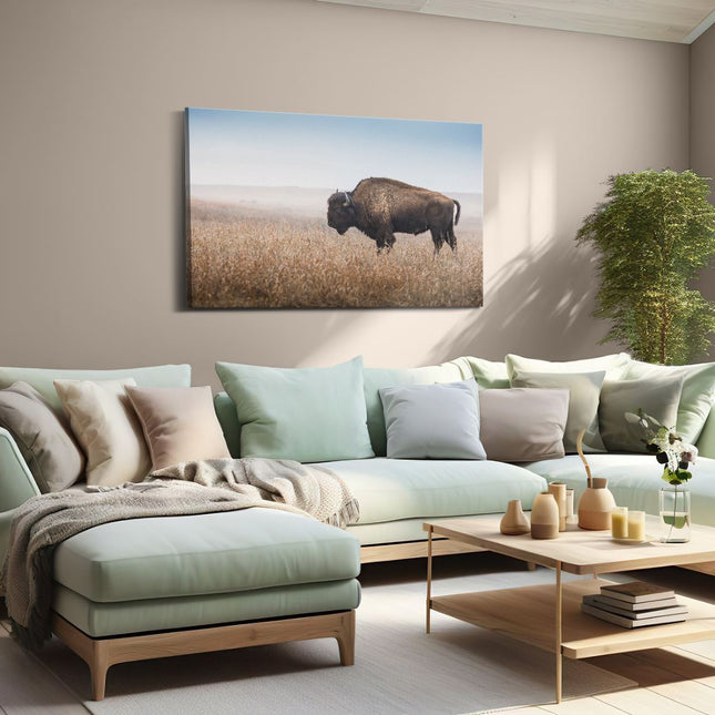 Canvas schilderij woonkamer Bizon in het Gras