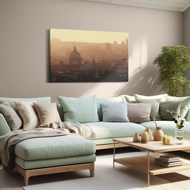 Canvas schilderij woonkamer Rome Stad bij Zonsopgang