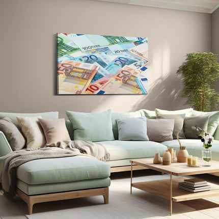 Canvas schilderij woonkamer Euro Geld Biljetten - Briefjes