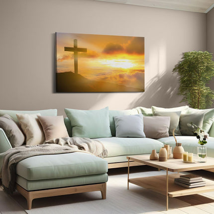 Canvas schilderij woonkamer Kruis van Jezus Christus bij Zonsondergang