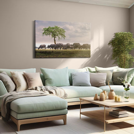 Canvas schilderij woonkamer Kudde Buffels bij een Boom