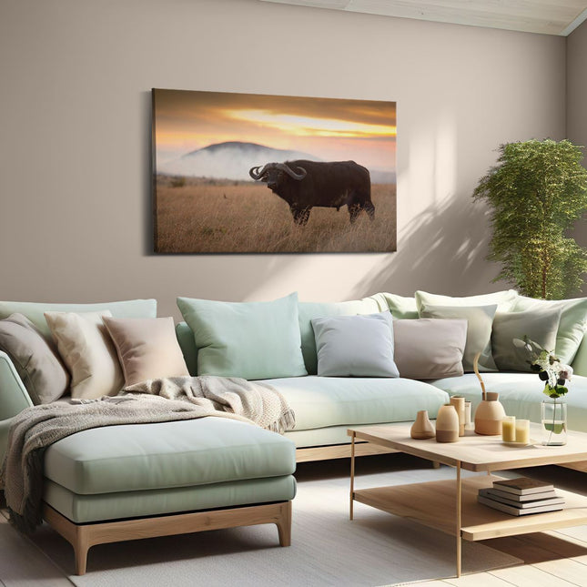 Canvas schilderij woonkamer Buffel in het Gras
