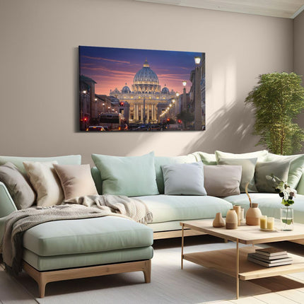 Canvas schilderij woonkamer Sint Pietersbasiliek in Rome, Italië