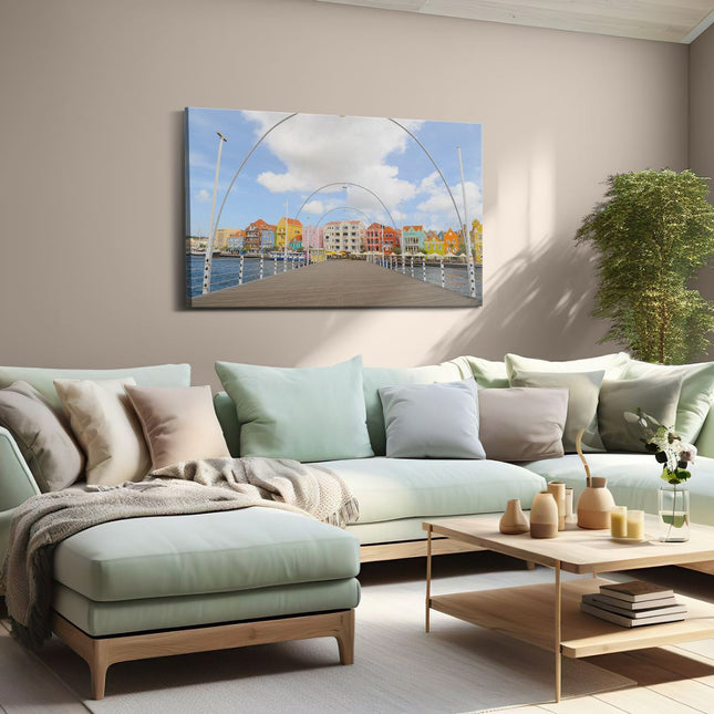Canvas schilderij woonkamer Willemstad Gekleurde Huisjes in Curaçao