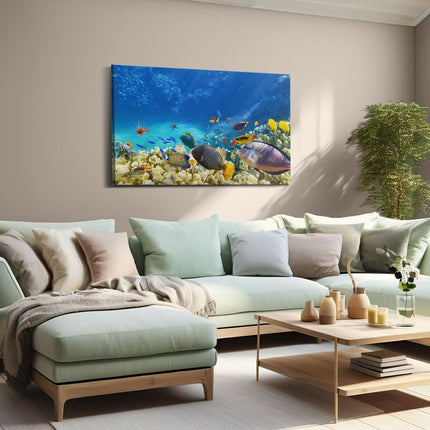 Canvas schilderij woonkamer Vissen in de Oceaan met Koralen