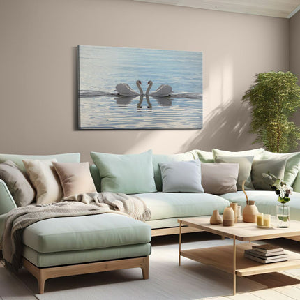 Canvas schilderij woonkamer Zwanen Koppel op het Water