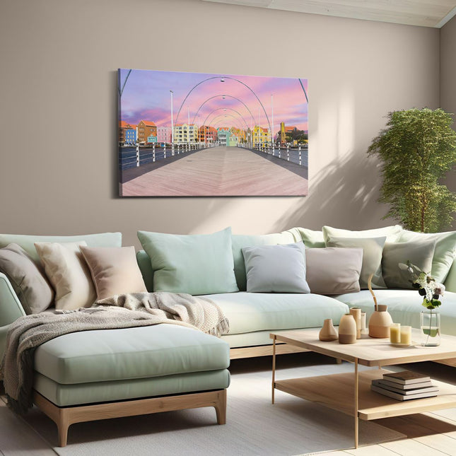 Canvas schilderij woonkamer Willemstad Gekleurde Huisjes in Curaçao 