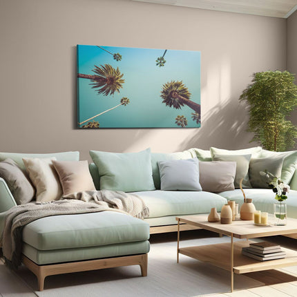 Canvas schilderij woonkamer Palmbomen met Bladeren in de Lucht