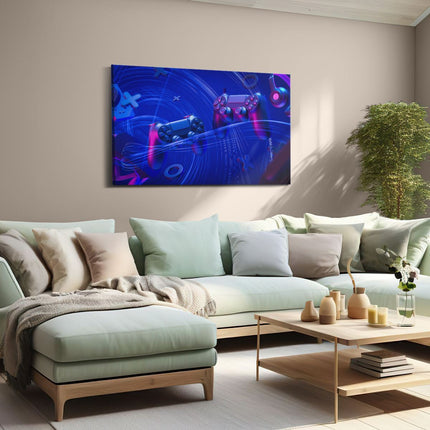 Canvas schilderij woonkamer Twee Gaming Controllers - Gamen