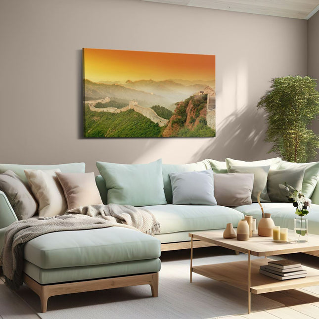 Canvas schilderij woonkamer Chinese Muur bij Zonsopgang