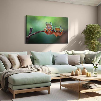 Canvas schilderij woonkamer Twee Boomkikkers op een Tak