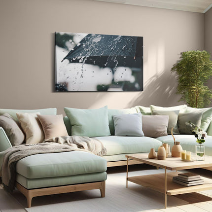 Canvas schilderij woonkamer Zwarte Paraplu met Regen Druppels