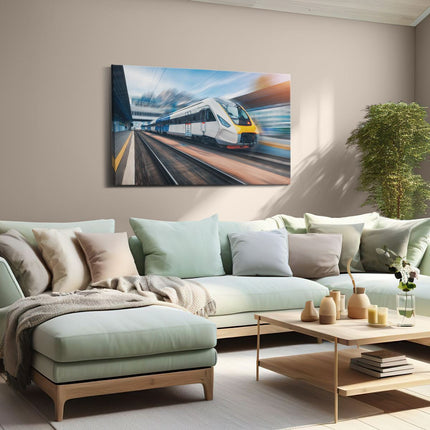 Canvas schilderij woonkamer Trein bij het Station