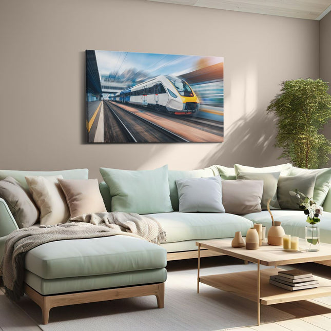 Canvas schilderij woonkamer Trein bij het Station