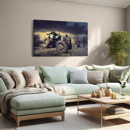 Canvas schilderij woonkamer Oude Tractor op het Grasveld - Trekker