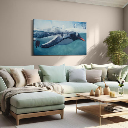 Canvas schilderij woonkamer Pinguïn Zwemt in het Water