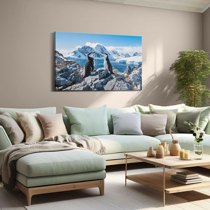Canvas schilderij woonkamer Twee Pinguïns op Stenen in Antarctica