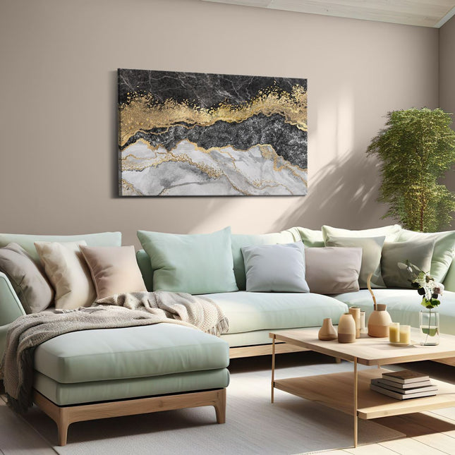 Canvas schilderij woonkamer Abstracte Kunst - Zwart met Witte Marmer