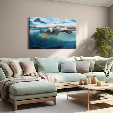 Canvas schilderij woonkamer Pinguïn Zwemt Onder Water