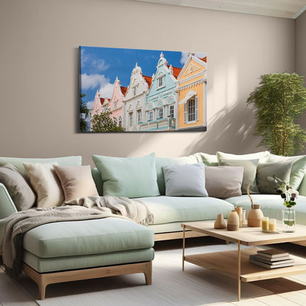 Canvas schilderij woonkamer Aruba Kleurrijke Huisjes - Nederlandse Antillen