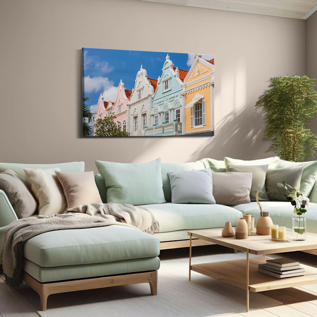 Canvas schilderij woonkamer Aruba Kleurrijke Huisjes - Nederlandse Antillen