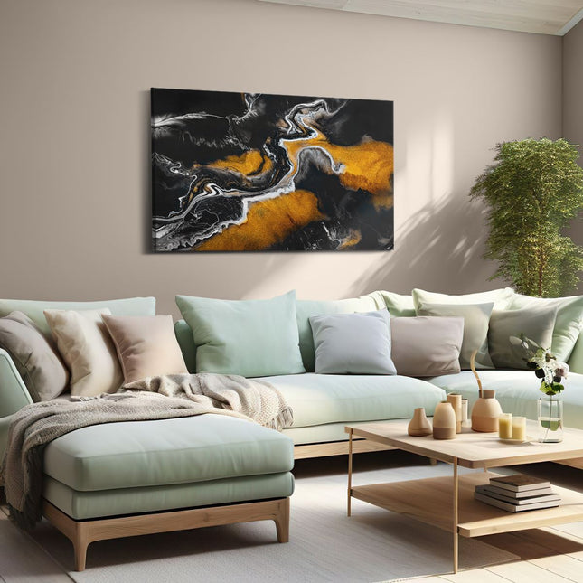Canvas schilderij woonkamer Abstracte Kunst van Zwarte Gouden Verf