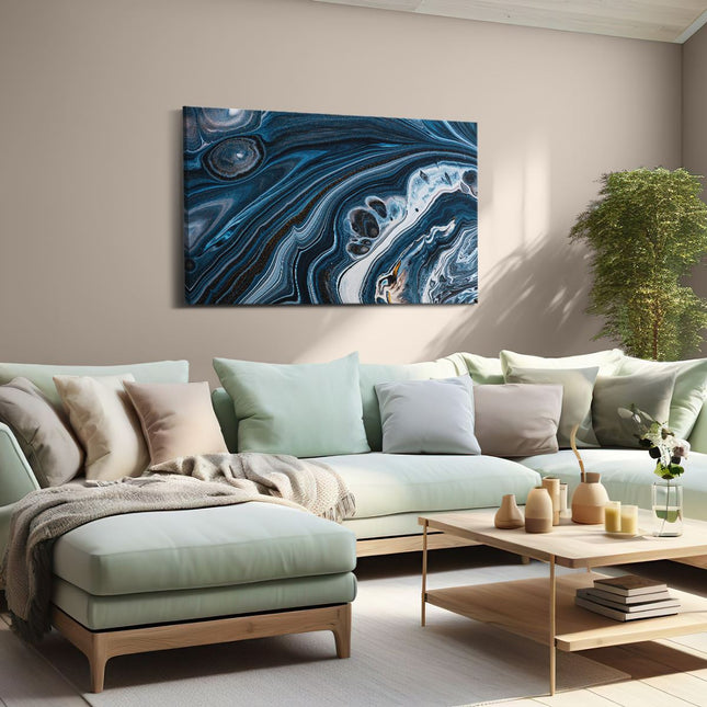 Canvas schilderij woonkamer Abstracte Kunst - Blauwe Verf
