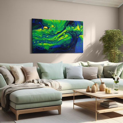 Canvas schilderij woonkamer Abstracte Kunst Blauw met Groen