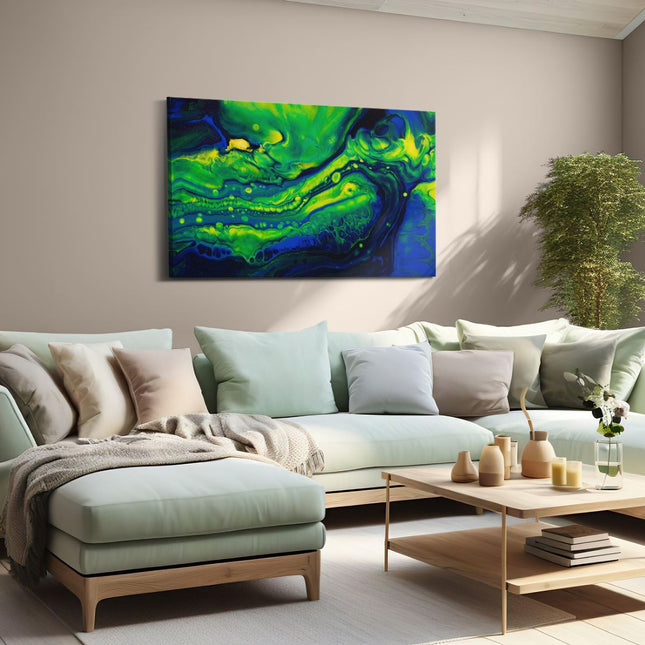 Canvas schilderij woonkamer Abstracte Kunst Blauw met Groen