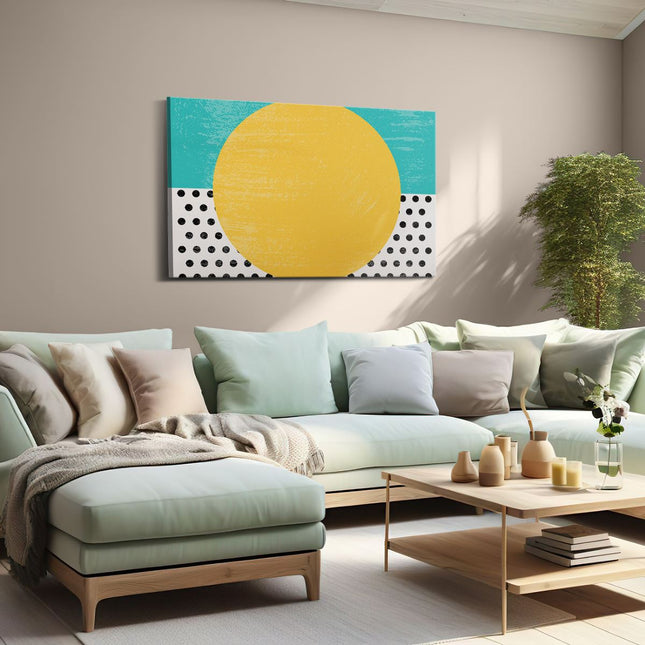 Canvas schilderij woonkamer Abstracte Kunst - Zon met Zwarte Stippen