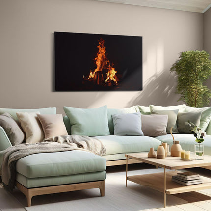 Canvas schilderij woonkamer Open Haard in het Donker