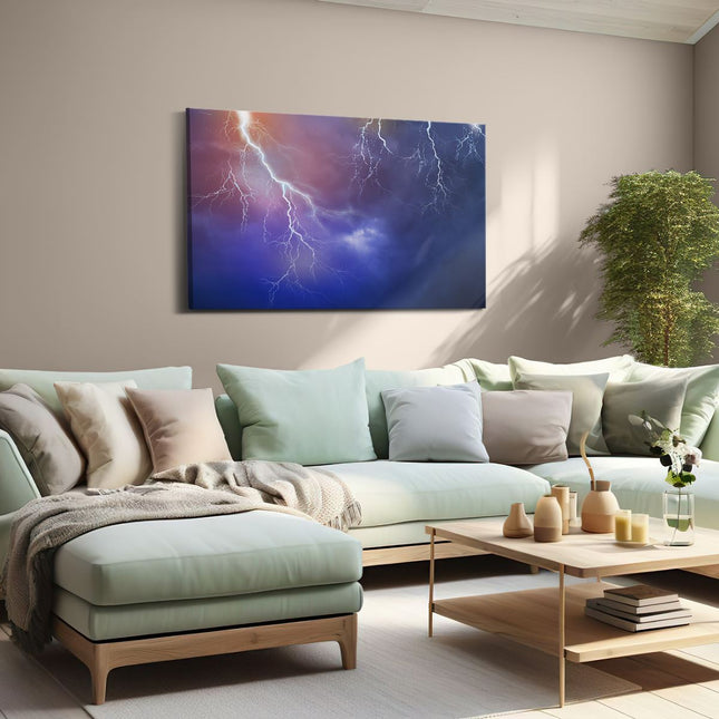 Canvas schilderij woonkamer Blikseminslagen - Onweer