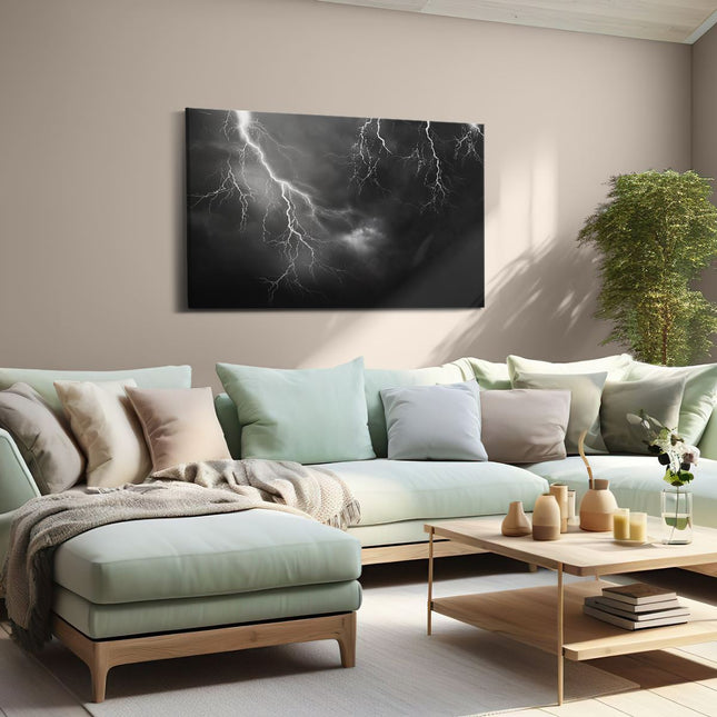 Canvas schilderij woonkamer Blikseminslagen - Onweer - Zwart Wit