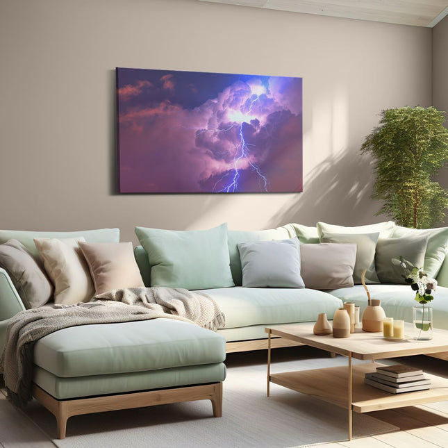 Canvas schilderij woonkamer Blikseminslag tussen de Wolken - Onweer