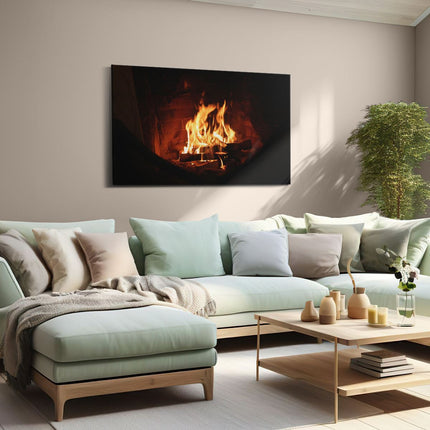 Canvas schilderij woonkamer Open Haard in Huis van Bakstenen