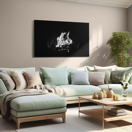 Canvas schilderij woonkamer Open Haard in Huis van Bakstenen - Zwart Wit